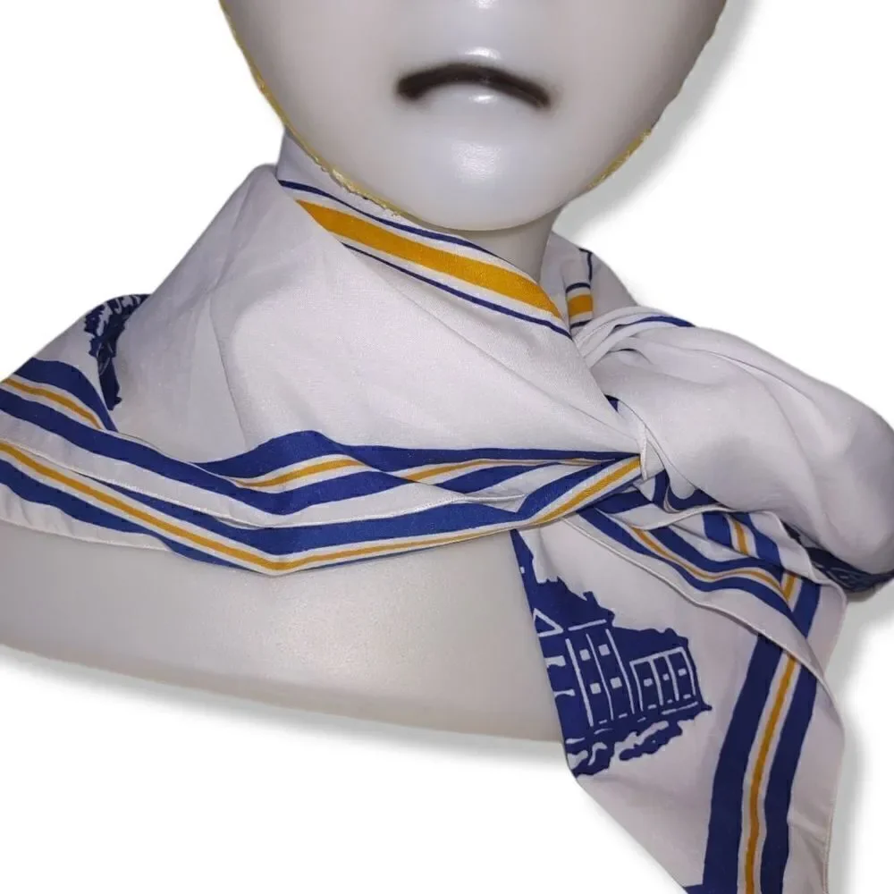Wm. Chelsea Ltd. White Scarf Wrap‎ Square Blue Stamford Stamford Blue Gold
